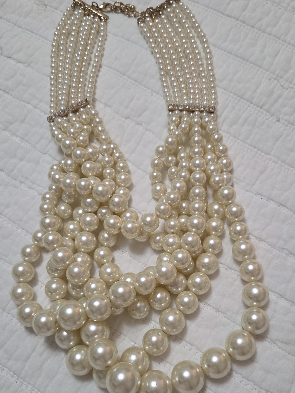 Elegant Multi-Strand Pearl Statement Necklace - Ivory
